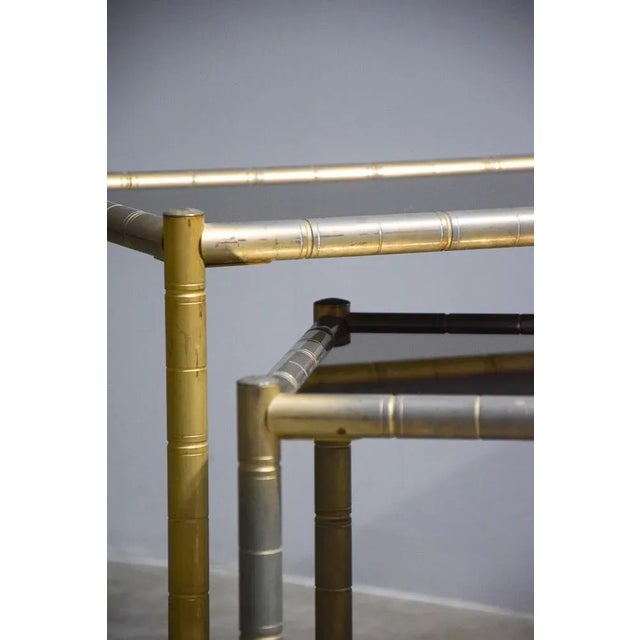Metal Vintage Brass-Plated Coffee Tables in Bamboo, 1970s, Set of 2 For Sale - Image 7 of 9