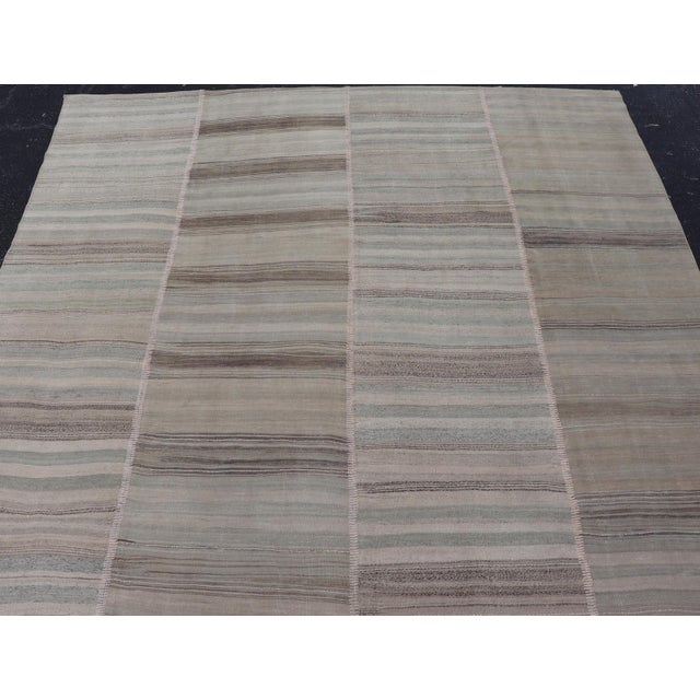 Vintage Turkish Kilim Rug in Soft Beige, Gray, and Faded Blue Striped 8'6 X 13'0 For Sale - Image 12 of 14