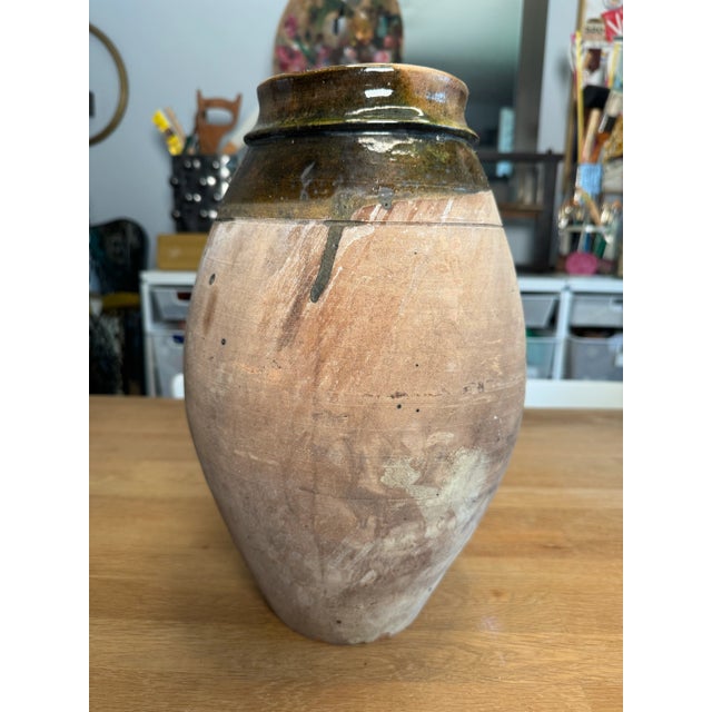 Rustic European Vintage French Country Olive & Brown Glazed Terra-Cotta Pot For Sale - Image 3 of 11