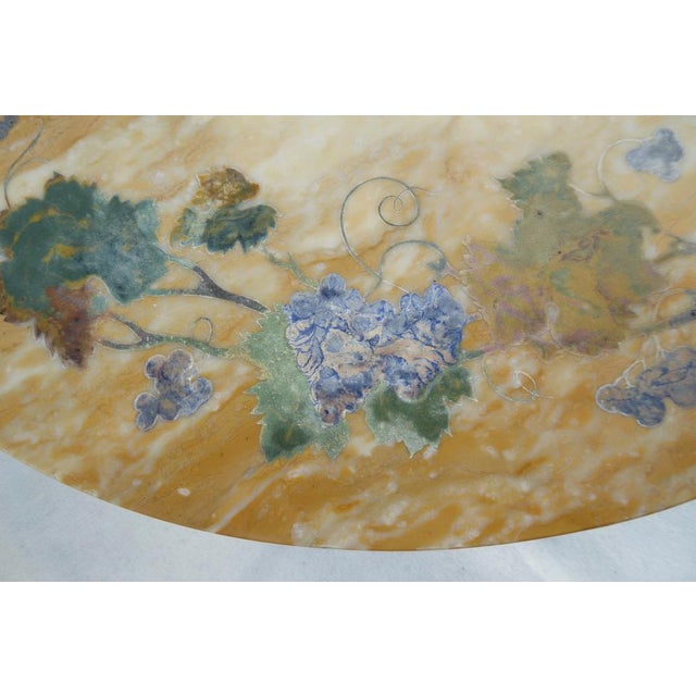 Antique French-Italian Wrought Iron Coffee Tablr witn Pietra Dura Marble Top and Pattern of Vignes and Cherub, 1890s For Sale - Image 14 of 18