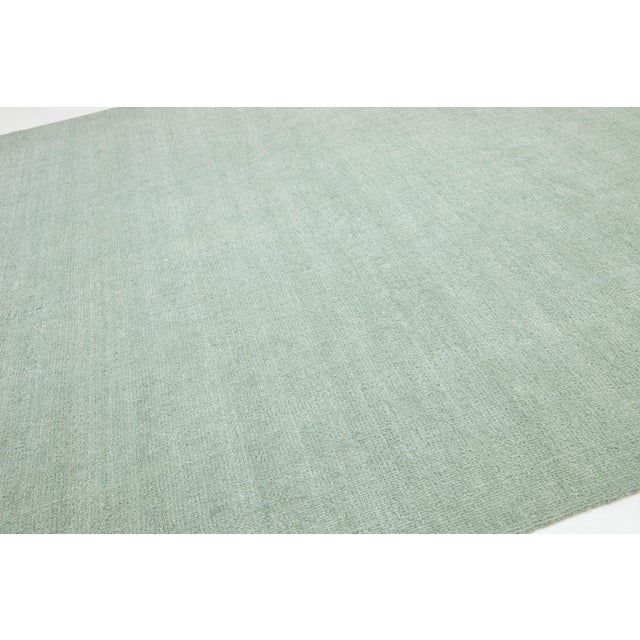 Green 10 X 14 Modern Indian Texture Handmade Wool Rug in a Solid Light Green For Sale - Image 8 of 10