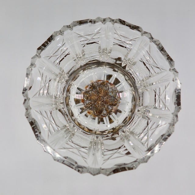 American American Brilliant Cut Crystal Compote in Original Ornate Metal Stand, C. 1890–1910 For Sale - Image 3 of 8