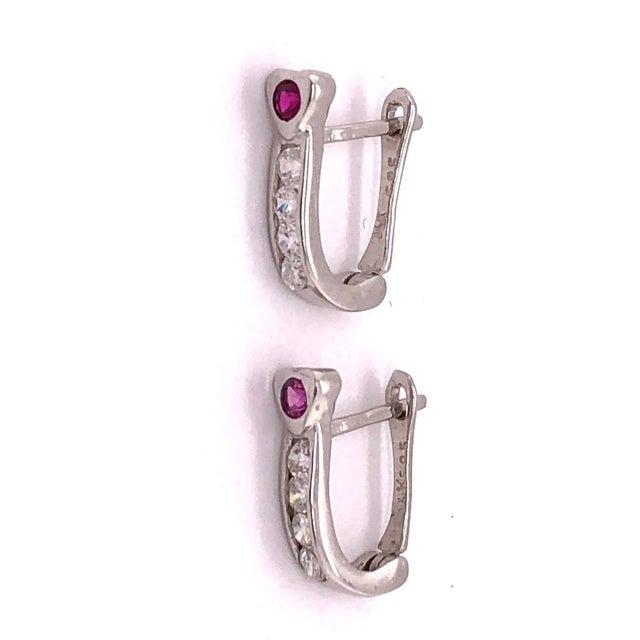 Modern 14 Karat White Gold Diamond and Ruby Earrings Latch Back 0.40 TDW, A Pair For Sale - Image 3 of 7