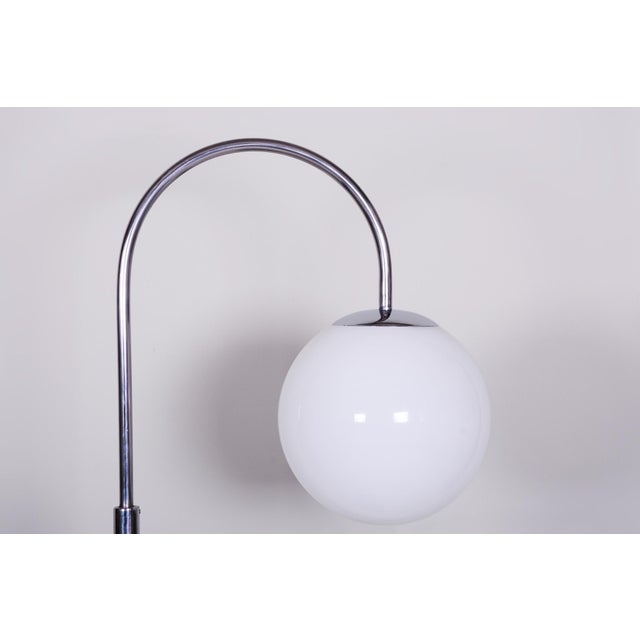 Bauhaus Floor Lamp in Chrome, Steel, and Opaline Glass, Czech, 1930s For Sale - Image 6 of 8