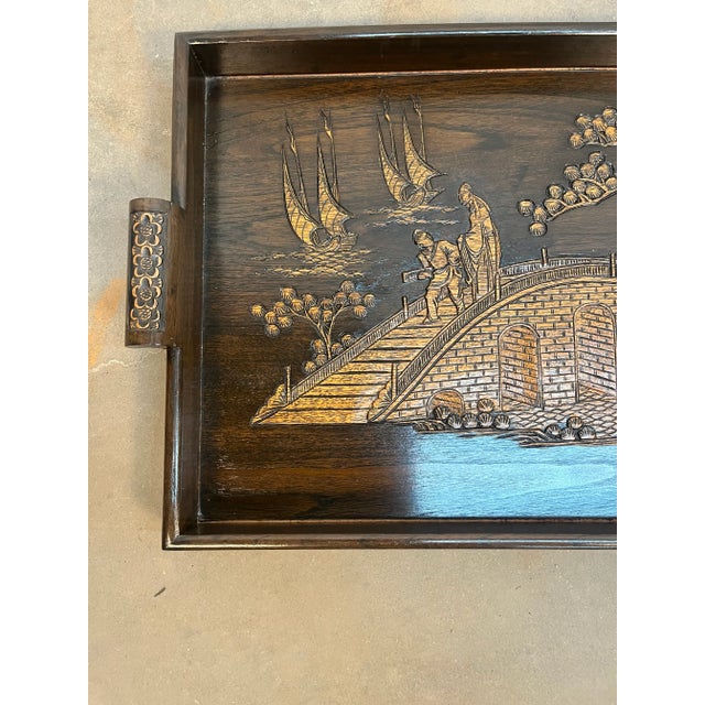 Mid 20th Century Asian Collapsible Wooden Butler’s Tray Two Tiered Table For Sale In Raleigh - Image 6 of 12
