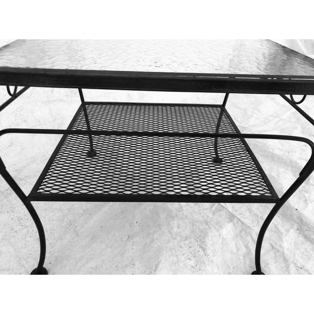 Vintage Meadowcraft Wrought Iron Outdoor Square Glass Top Side Table