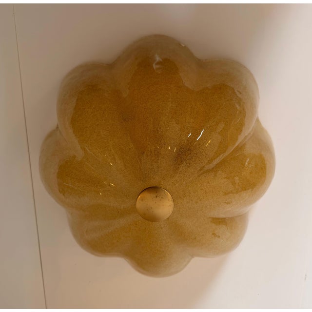 1980s Mid-Century Modern Golden Murano Glass Floral Flush Lamps - a Pair For Sale - Image 10 of 16