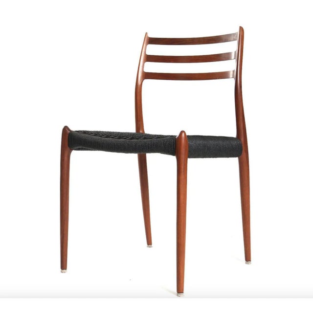 Model 78 Dining Chairs in Teak with Black Paper Cord Seats by Niels Otto (N. O.) Møller for J. L. Møllers, Denmark, 1960s, Set of 4 For Sale - Image 4 of 12