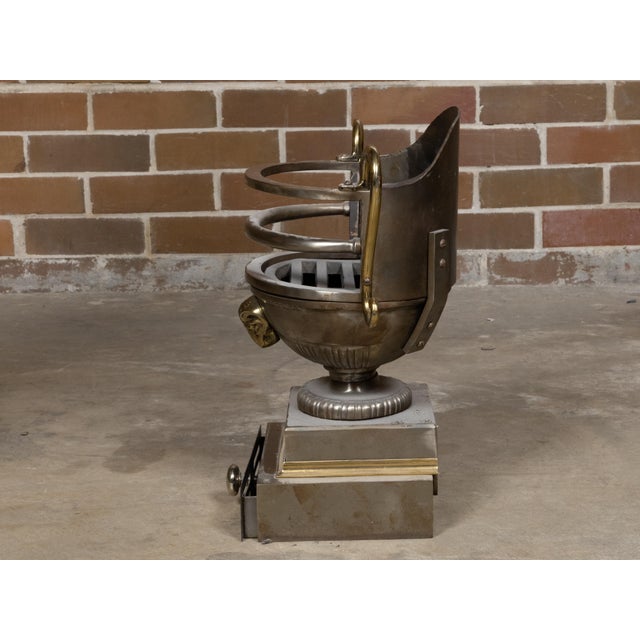 Brass English Regency Style Coal Burner Fireplace Urn Grate with Brass Volutes For Sale - Image 8 of 12