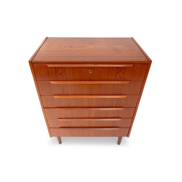 Wood Vintage Danish Mid-Century Six-Drawer Teak Tallboy Dresser 1960s For Sale - Image 7 of 7