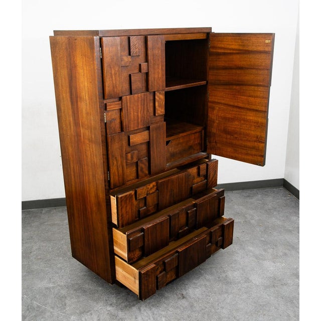 Brown Mid Century Modern Dresser Highboy Lane Mosaic Pueblo Brutalist 5 Drawer Wood For Sale - Image 8 of 13