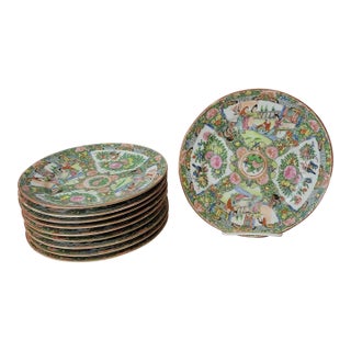 Set of 8 Vintage Rose Medallion Plates (8.5") | Complete Dinner Service for Eight For Sale