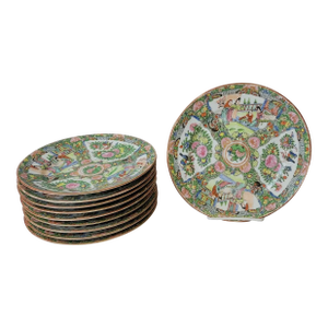 Set of 8 Vintage Rose Medallion Plates (8.5") | Complete Dinner Service for Eight
