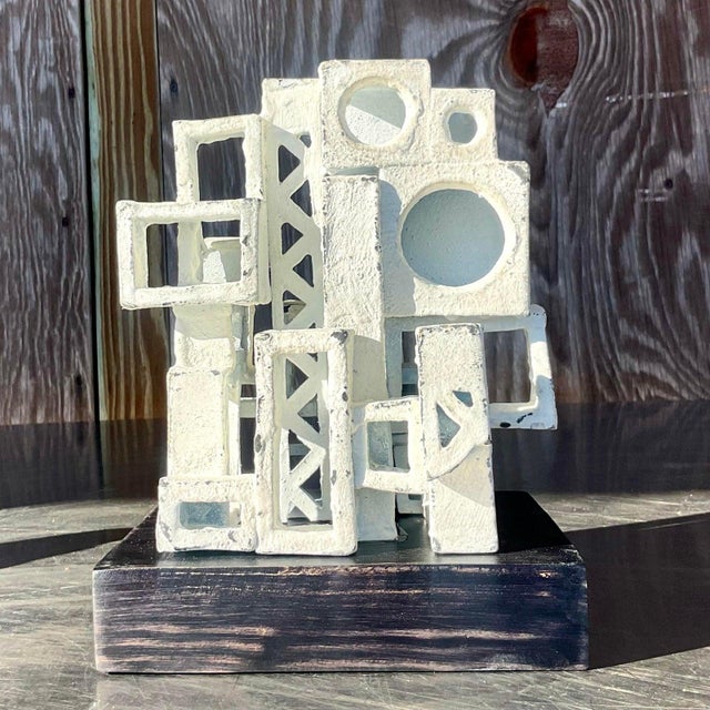 A fabulous vintage Boho original ceramic sculpture. A fantastic Brutalist composition in a warm white wash finish. Rests...