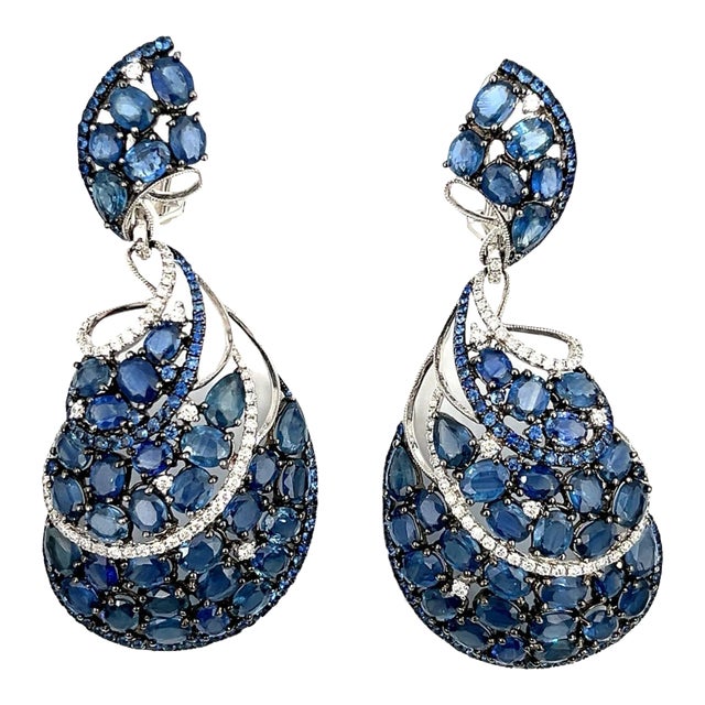 39.67 Ct Natural Sapphire & Diamond Dangle Earrings - 2 Pieces For Sale
