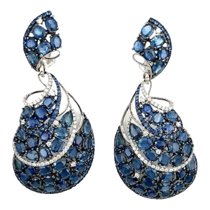 39.67 Ct Natural Sapphire & Diamond Dangle Earrings - 2 Pieces