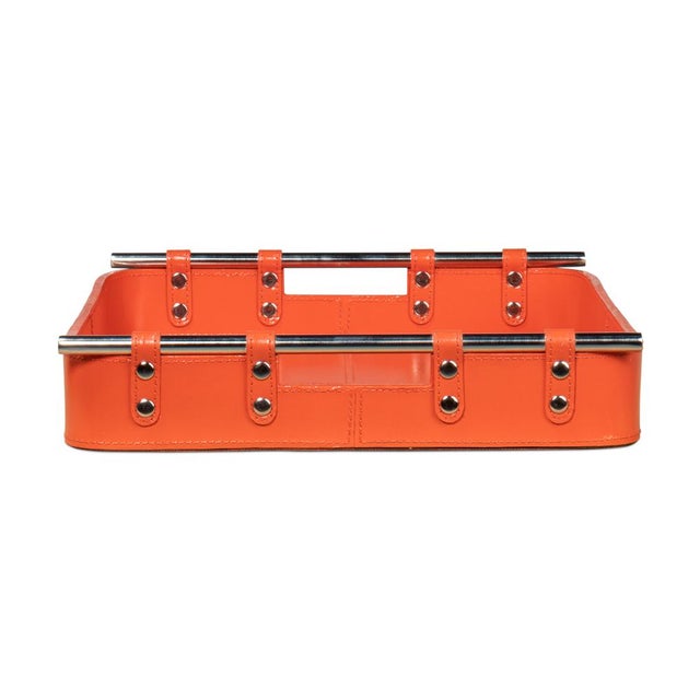 2020s Orange Leather Tray For Sale - Image 5 of 12