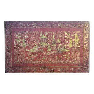 Antique Early 19th Century Chinese Export Scarlet Red Lacquer & Gilt Wood Table Box For Sale