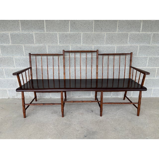Rustic Primitive Birdcage Style 72" Maple and Walnut Eight Leg Deacons Bench For Sale - Image 3 of 12