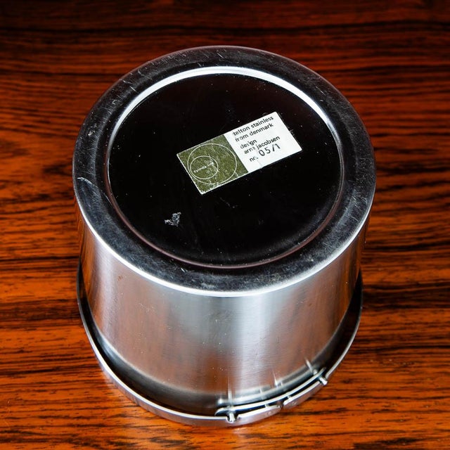 Metal Mid 20th Century Danish Modern Ice Bucket Stelton Stainless Steel Lidded Handle For Sale - Image 7 of 11