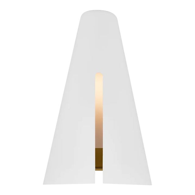 Kelly Wearstler By Visual Comfort Studio Cambre 1-Light integrated LED Small Sconce in Matte White and Burnished Brass For Sale