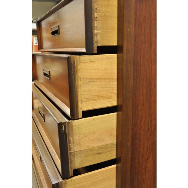 Vintage Drexel Mid Century Modern Walnut 5 Drawer Tall Chest Dresser Highboy For Sale - Image 16 of 18