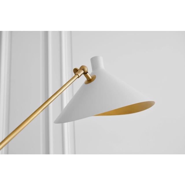 AERIN for Visual Comfort Signature Mayotte Large Offset Floor Lamp in Hand-Rubbed Antique Brass with White Shade For Sale In Houston - Image 6 of 7