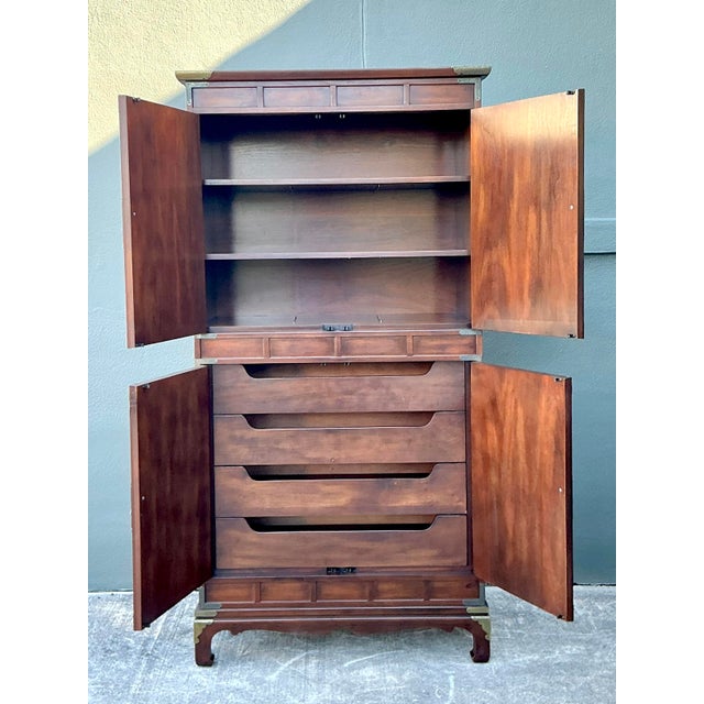 Mid-Century Modern Vintage Henredon Asian Brass Detail Cabinet For Sale - Image 3 of 12