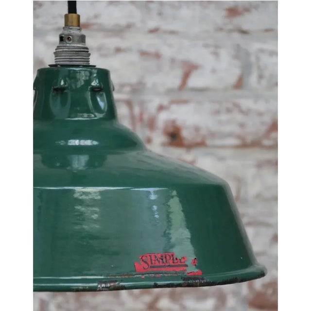 Vintage British Industrial Green Enamel Pendant Lamps by Simplex UK For Sale - Image 4 of 6