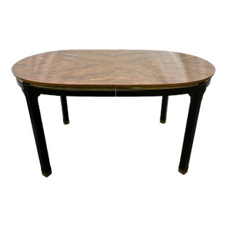 Vintage Chinoiserie Style Matched Grain Burl Wood Veneer / Laminate Dining Table For Sale