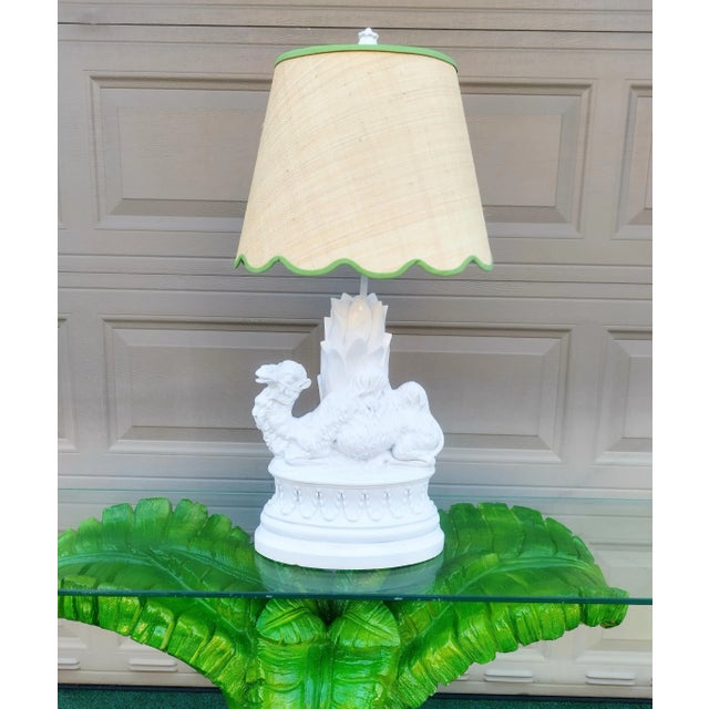 Vintage Palm Beach Regency Plaster Whimsical Camel Shaped Table Lamp Scalloped Shade For Sale In West Palm - Image 6 of 12