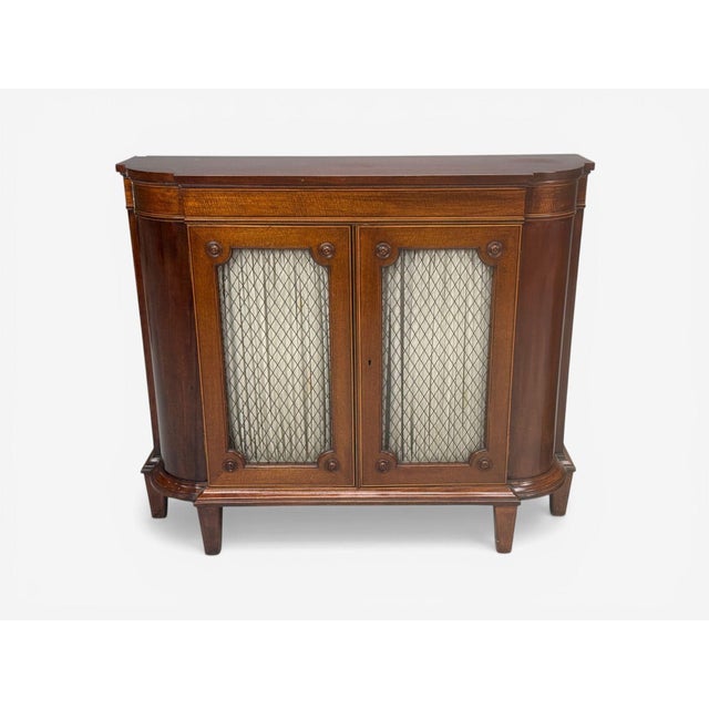 English Regency, Demilune Cabinets, Mahogany, Brass, Fabric, England, 20th C. For Sale In New York - Image 6 of 14