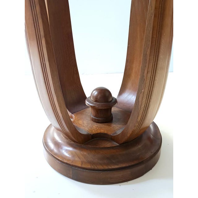 Art Deco Round Oak Durmast and Glass Coffee Table, Italy, 1940s For Sale - Image 6 of 10