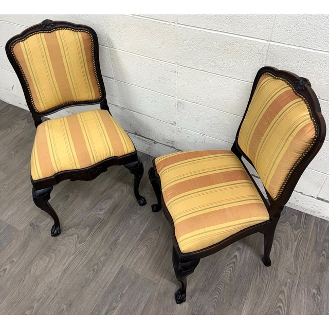 French Vintage French Louis XV Revival Carved Floral Side Chairs - Pair For Sale - Image 3 of 11