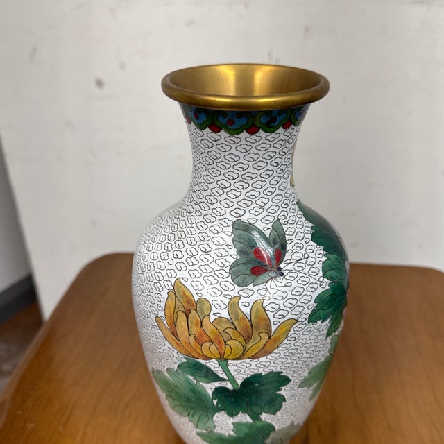 Chinese Enamel Cloisonné Vase With Flowers For Sale - Image 12 of 12
