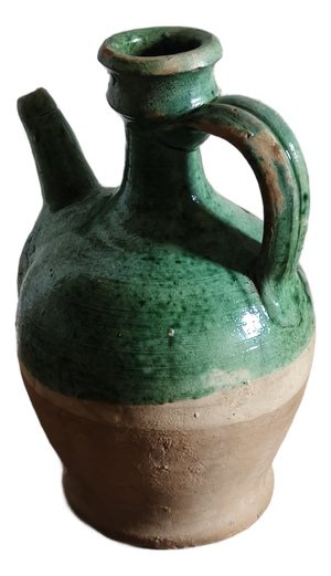 Small Mediterranean Jug in Green Glazed Terracotta, Southern Italy, 1890s