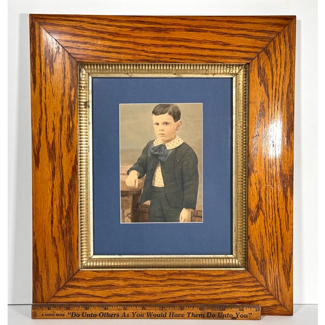 Antique Framed Watercolor Portrait of Young Boy For Sale - Image 14 of 15