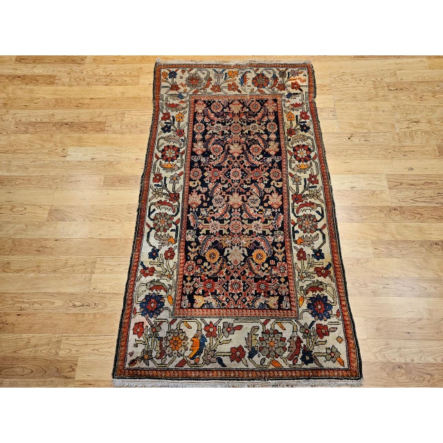 Antique Malayer Area Rug, Hand-Knotted Wool, Geometric Pattern, 4x7, Navy & Ivory For Sale - Image 9 of 17