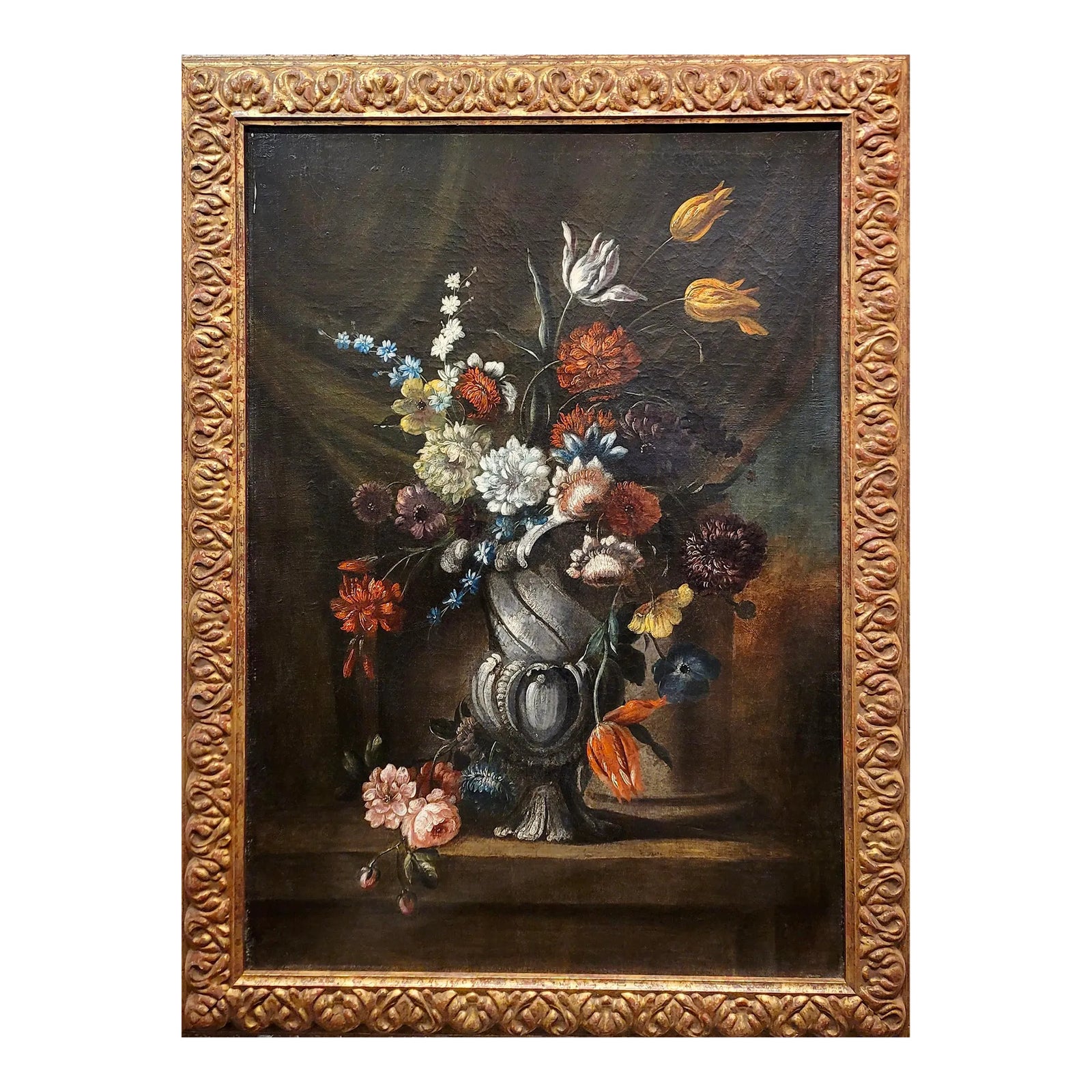 17th Century Old Master - Still Life of Flowers in Urn - Oil Painting ...