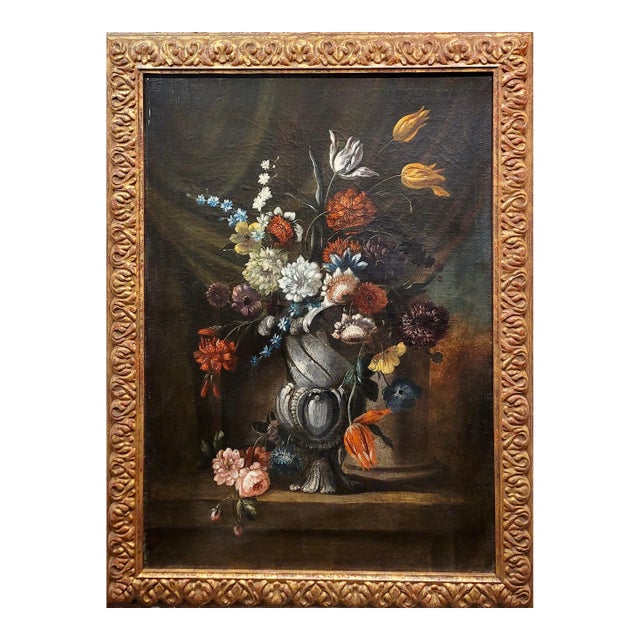 17th Century Old Master - Still Life of Flowers in Urn - Oil Painting For Sale