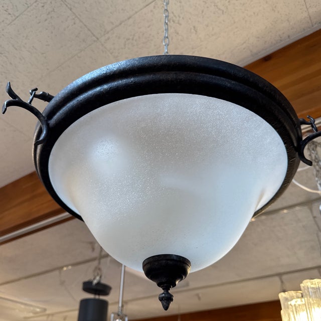Metal + Frosted Glass Semi Flush Mount For Sale In San Francisco - Image 6 of 12