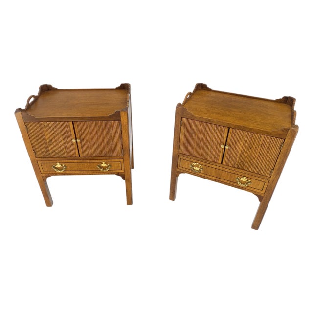 Baker Pair Butlers Style Two Doors One Drawer Nightstands End Lamp Tables For Sale