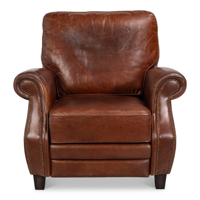 English English Club Leather Recliner in Chestnut Brown For Sale - Image 3 of 11
