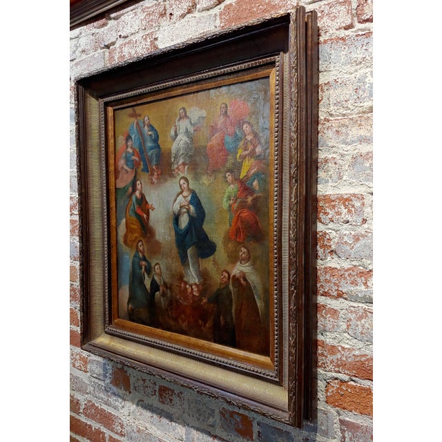 17th Century Italian Old Master-Madonna Surrounded by Saints -Oil Painting For Sale - Image 10 of 12