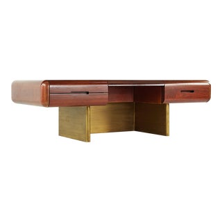M.F. Harty for Stow Davis Tomorrow Mid Century Brass and Walnut Floating Pedestal Executive Desk - Rental For Sale