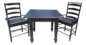 1940s Black Painted Gaming Table & Chairs- 3pcs.