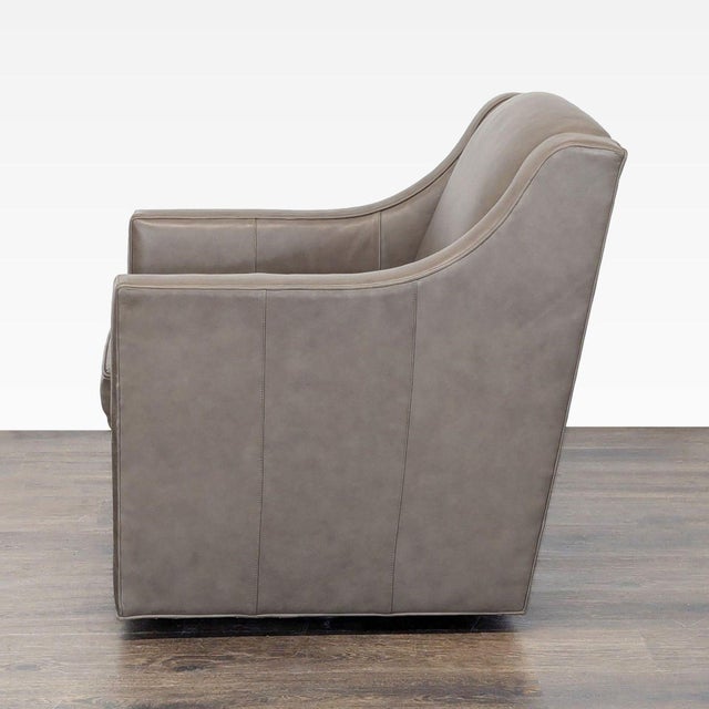 Modern Lexington Taupe Leather Lounge Swivel Chair For Sale - Image 3 of 7