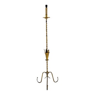 Antique French Style Vintage Brass Barley Twist Floor Lamp For Sale