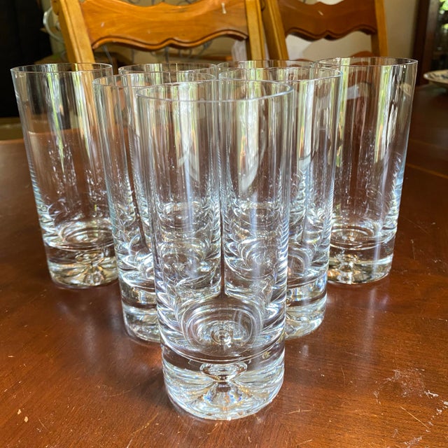 Glass Vintage Krosno Poland Bubble Bottom Highball Glasses - Set of 7 For Sale - Image 7 of 7