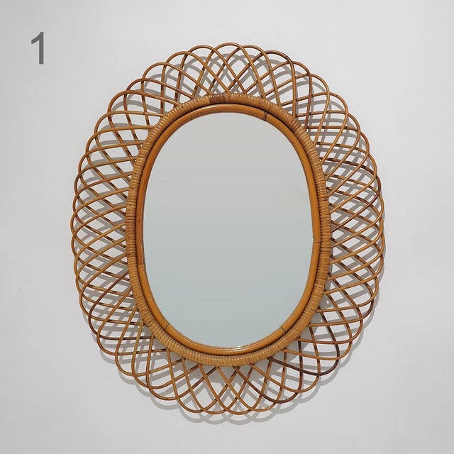 Mid-Century Modern Vintage Wall Mirror with Rattan Frame, 1950s For Sale - Image 3 of 16